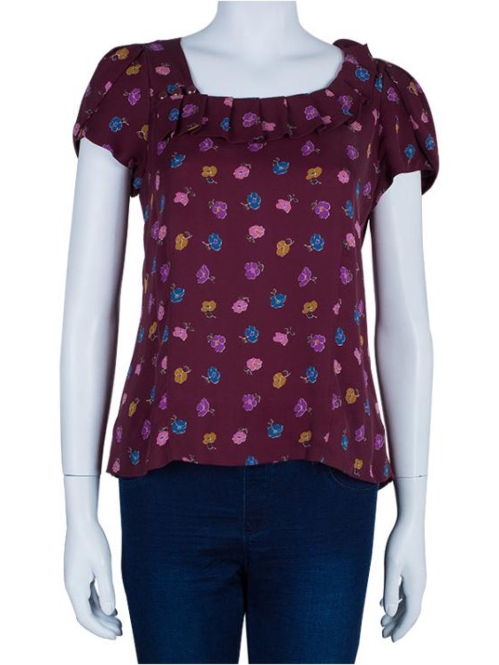Marc by Marc Jacobs Silk Burgundy Floral Square-Neck Blouse size 0